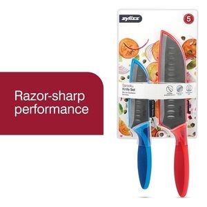 NEW Zyliss Santoku Knife Set with Red and Blue Handles- 2 piece set